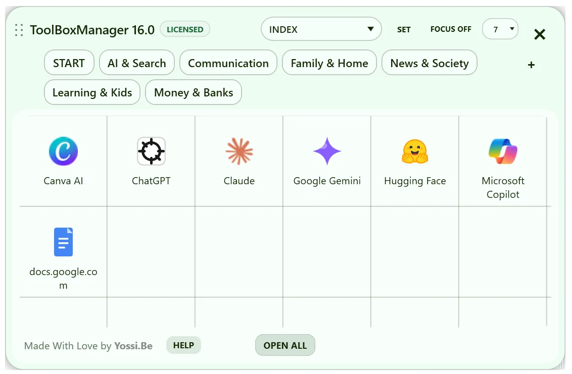 ToolBoxManager V16 screen related to Resize the ToolBoxManager window